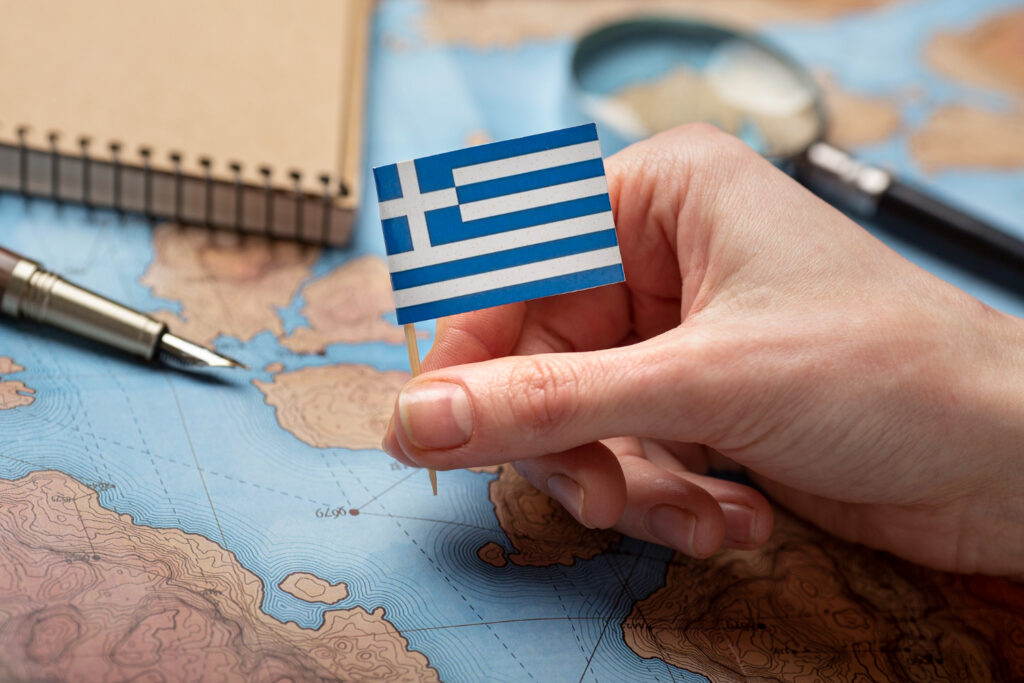 close up small greece flag map